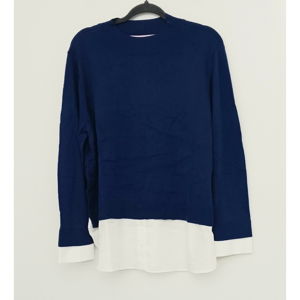 Isaac Mizrahi Live! Sweater Women's Size‎ XLP Blue Petite Mock Neck Twofer